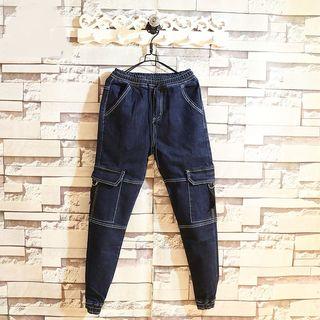 Contrast-stitching Slim-fit Cargo Jeans