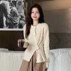 Round-neck Plain Long-sleeve Knit Jacket