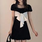 Puff-sleeve Square Neck Bow-front Crop Top / Mini Dress