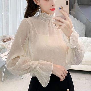 Set: Frill Collar Chiffon Blouse + Camisole