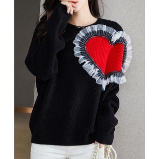 Heart Patch Frill Trim Sweater