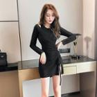 Long-sleeve Asymmetric Drawstring Mini Dress