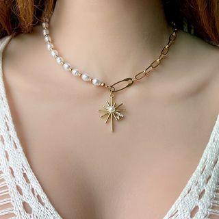 Faux Pearl Sun Necklace 20250 - Gold - One Size