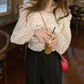Bell-sleeve Off-shoulder Dotted Blouse