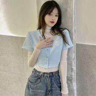 Short-sleeve Cropped T-shirt / Long-sleeve Mesh Top