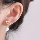 Knot Alloy Freshwater Pearl Dangle Earring 1 Pair - Clip On Earrings - White & Gold - One Size