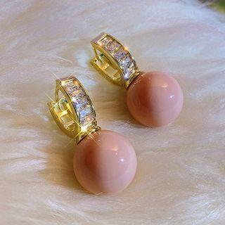 Rhinestone Bead Dangle Earring 1 Pair - Pink & Gold - One Size