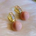 Rhinestone Bead Dangle Earring 1 Pair - Pink & Gold - One Size