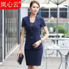 Set: Striped Short-sleeve Blazer + Skirt/ + Pants/ + Camisole Top