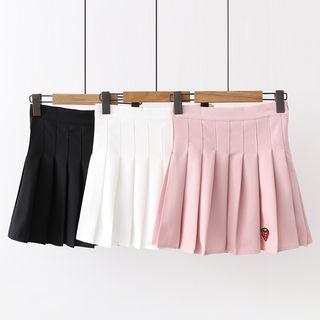 Embroidered Strawberry A-line Mini Pleated Skirt