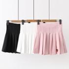 Embroidered Strawberry A-line Mini Pleated Skirt