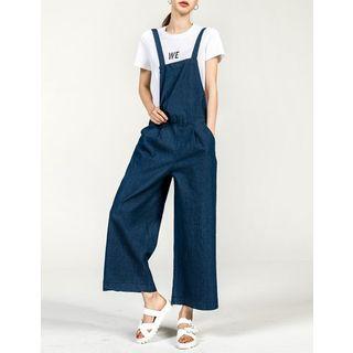 Wide-leg Denim Suspender Pants
