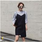 Set Of Two: 3/4-sleeve Striped Shirt + Spaghetti-strap Loose-fit Dress