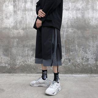 Mock Two Piece Color Block Cargo Shorts