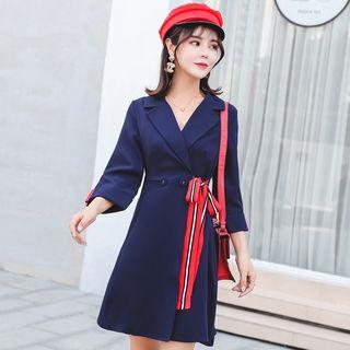 V-neck Striped Mini A-line Dress