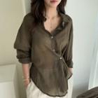 Self-tie Sheer Cotton Shirt Brown - One Size