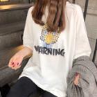 Elbow-sleeve Leopard Print Sweatshirt White - One Size