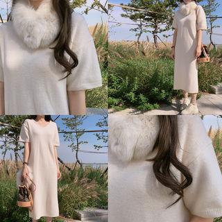 Short-sleeve Wool Blend Knit Dress