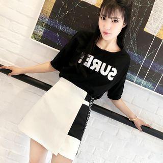 Two-tone A-line Mini Skirt