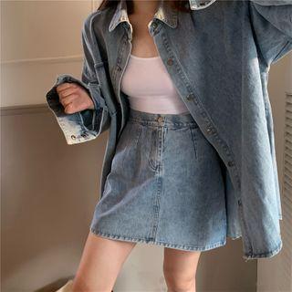 Denim Shirt / Mini A-line Skirt