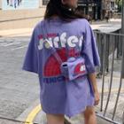 Set: Elbow-sleeve Oversized Printed T-shirt + Crossbody Bag
