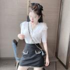 Pearl Button Knit Top / High Waist Skirt