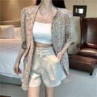 Elbow-sleeve Floral Print Double Breasted Blazer / Wide-leg Dress Shorts
