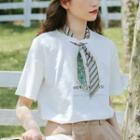 Short-sleeve Ribbon-neck Letter Print T-shirt