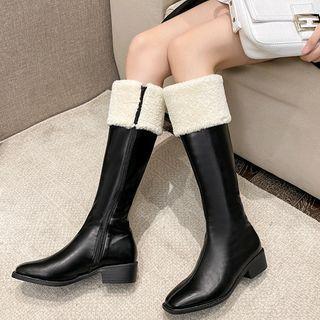Two-tone Block Heel Knee-high Boots