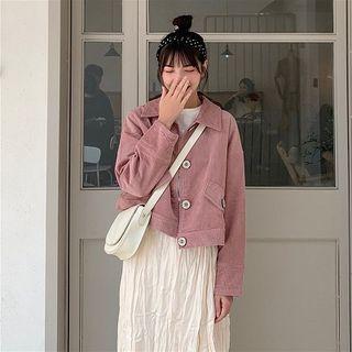 Plain Single-breasted Long-sleeve Corduroy Jacket As Shown In Figure - One Size
