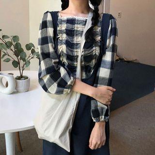 Square Neck Plaid Top