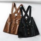 Faux Leather Suspender Mini A-line Skirt