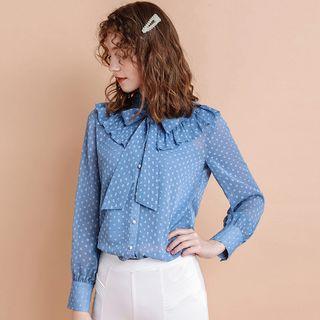 Dotted Bow Ruffled Blouse