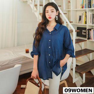 Plus Size Dip-back Long-sleeve Shirt