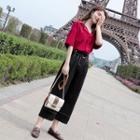 Set: Elbow-sleeve Shirt + Cropped Wide-leg Pants