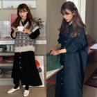Long-sleeve Plain Shirt Dress / Short-sleeve Pattern Printed Knit Top