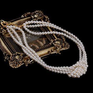 Genuine Pearl Layered Necklace White - One Size