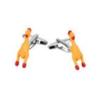 Simple Fun Yellow Screaming Chicken Cufflinks Silver - One Size