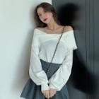 Off-shoulder Balloon-sleeve Knit Top