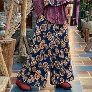 Skull Wide Leg Pants Skull - Blue - One Size
