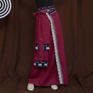 Patterned Maxi Skirt Wine Red - One Size
