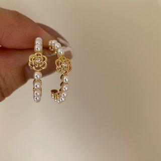 Rhinestone Flower Half-hoop Earring