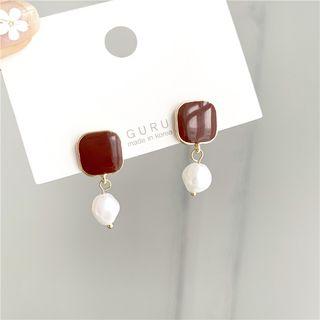 Glaze Square Freshwater Pearl Dangle Earring