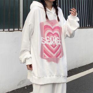 Long Sleeve Heart Letter Print Hooded Sweatshirt