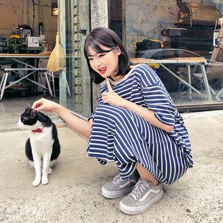 Ringer Stripe Maxi T-shirt Dress