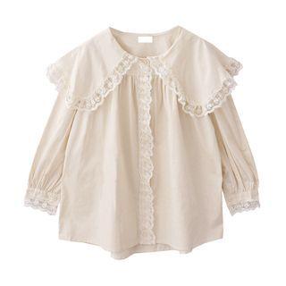 Long-sleeve Sailor Collar Lace Trim Blouse
