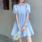 Puff-sleeve Flower Shirt Dress