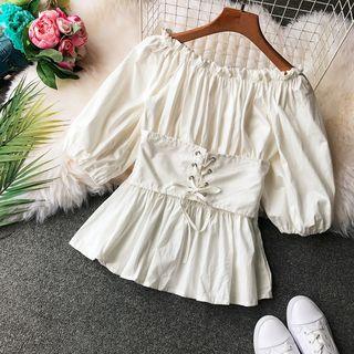 Plain Off Shoulder Short Sleeve Corset Waist Top