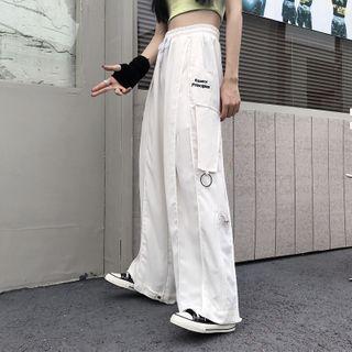 Lettering Embroidered Hoop-accent Boot-cut Pants