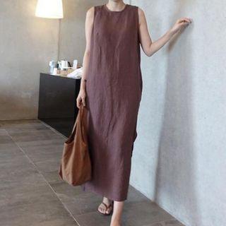 Sleeveless Midi Shift Dress Dark Brown - One Size